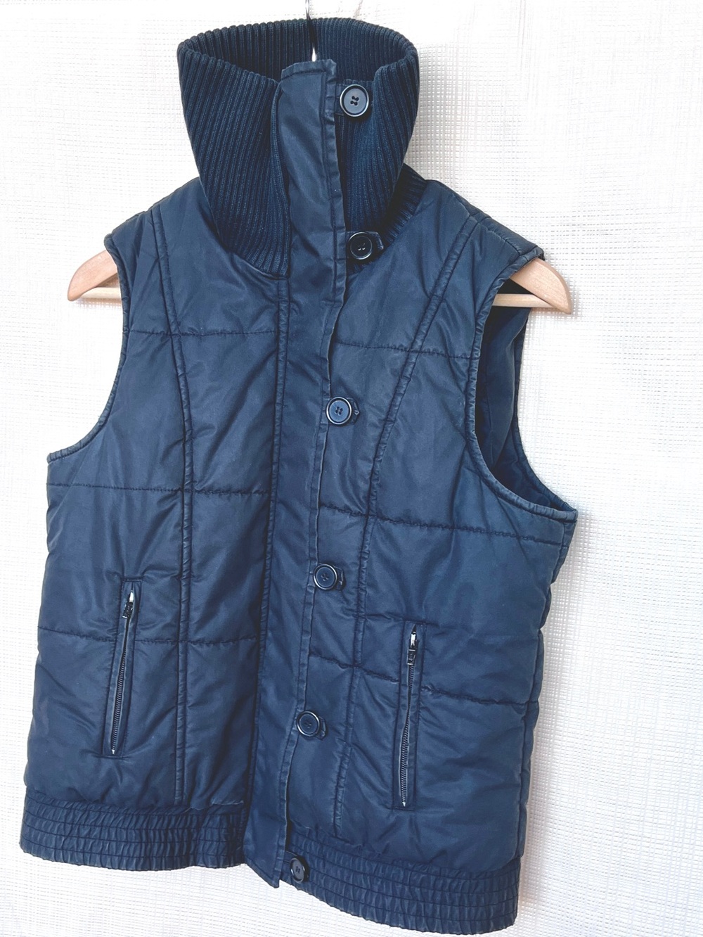 Vintage French Connection Funnel Neck High Collar Textured Puffer Vest Utility